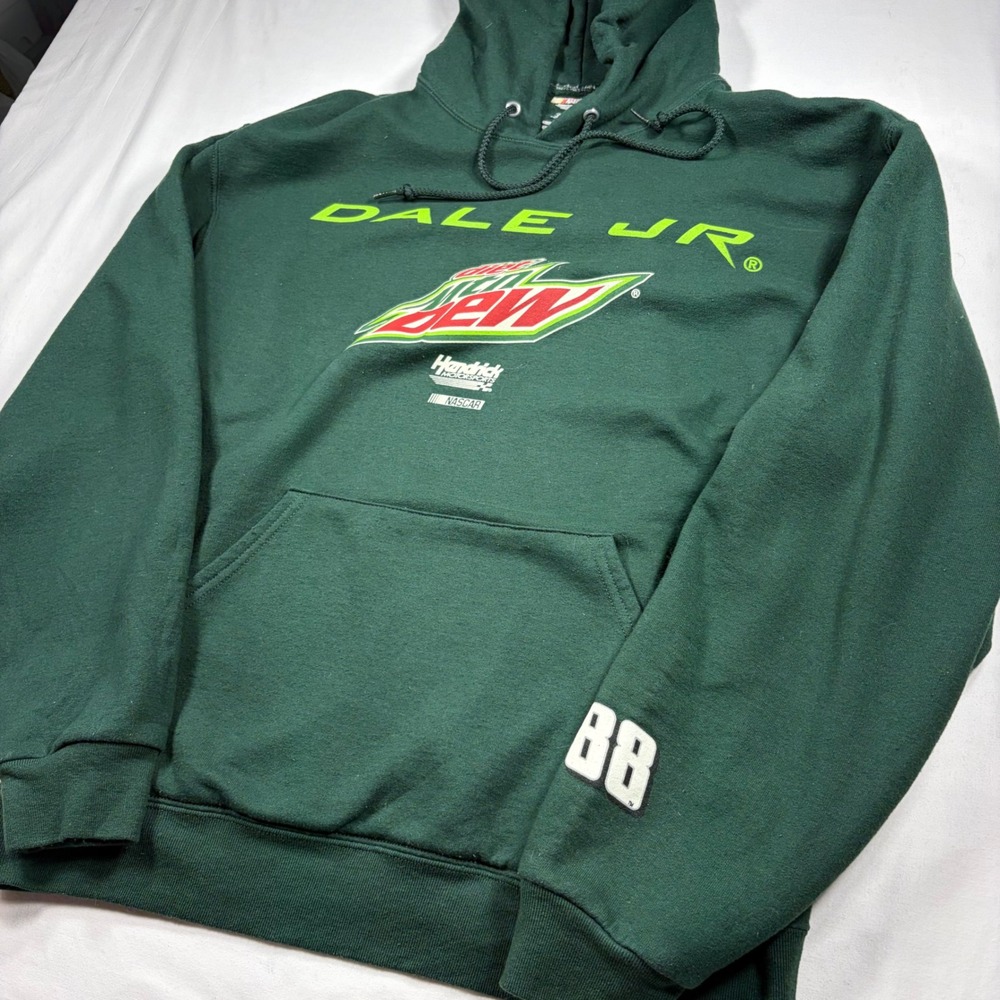 Vtg NASCAR Dale Jr 88 Hendrick Motorsports Diet Mountain Dew Green Hoodie Large